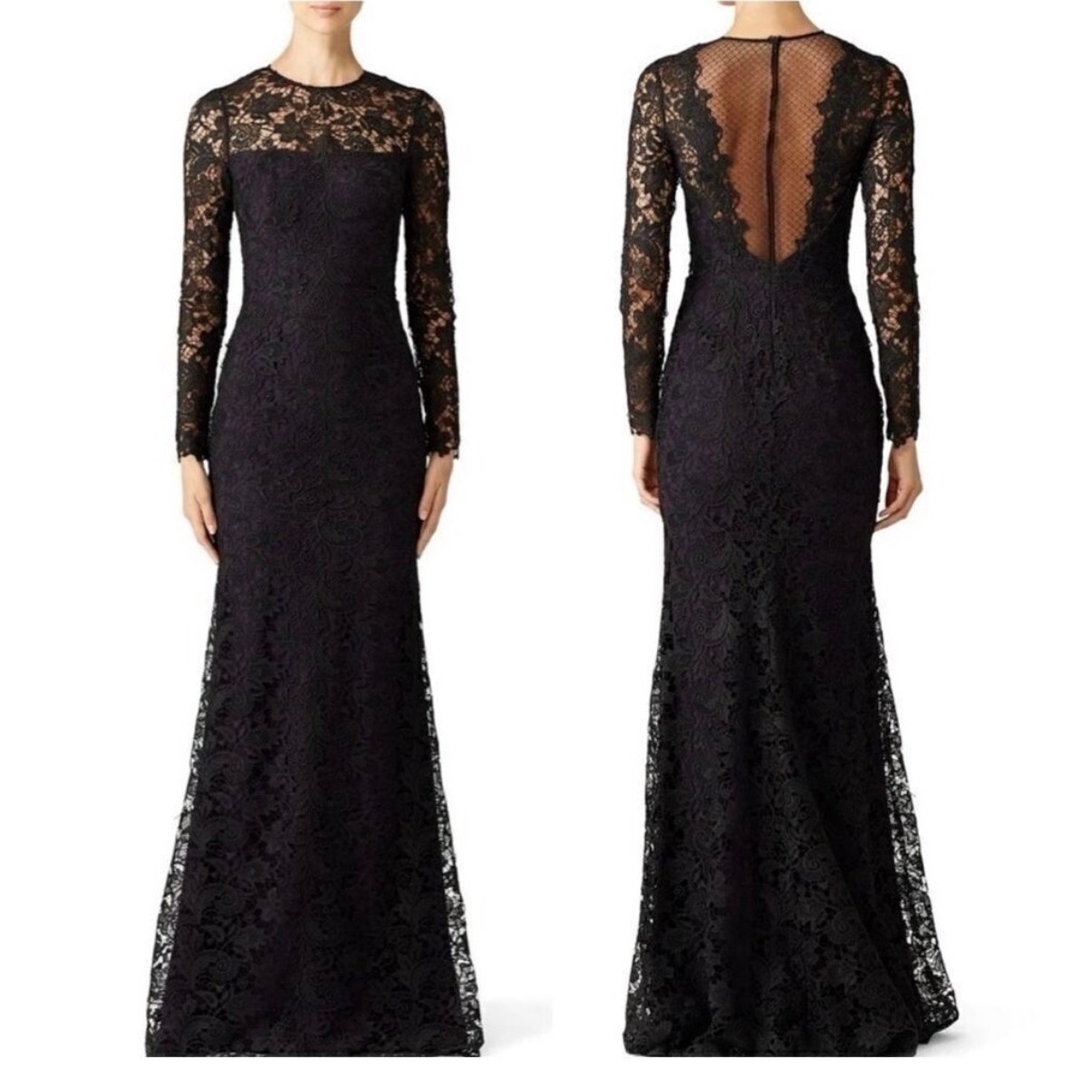 B42 Monique Lhuillier Tower Gown Black Lace Purple Womens 18 Wedding Guest